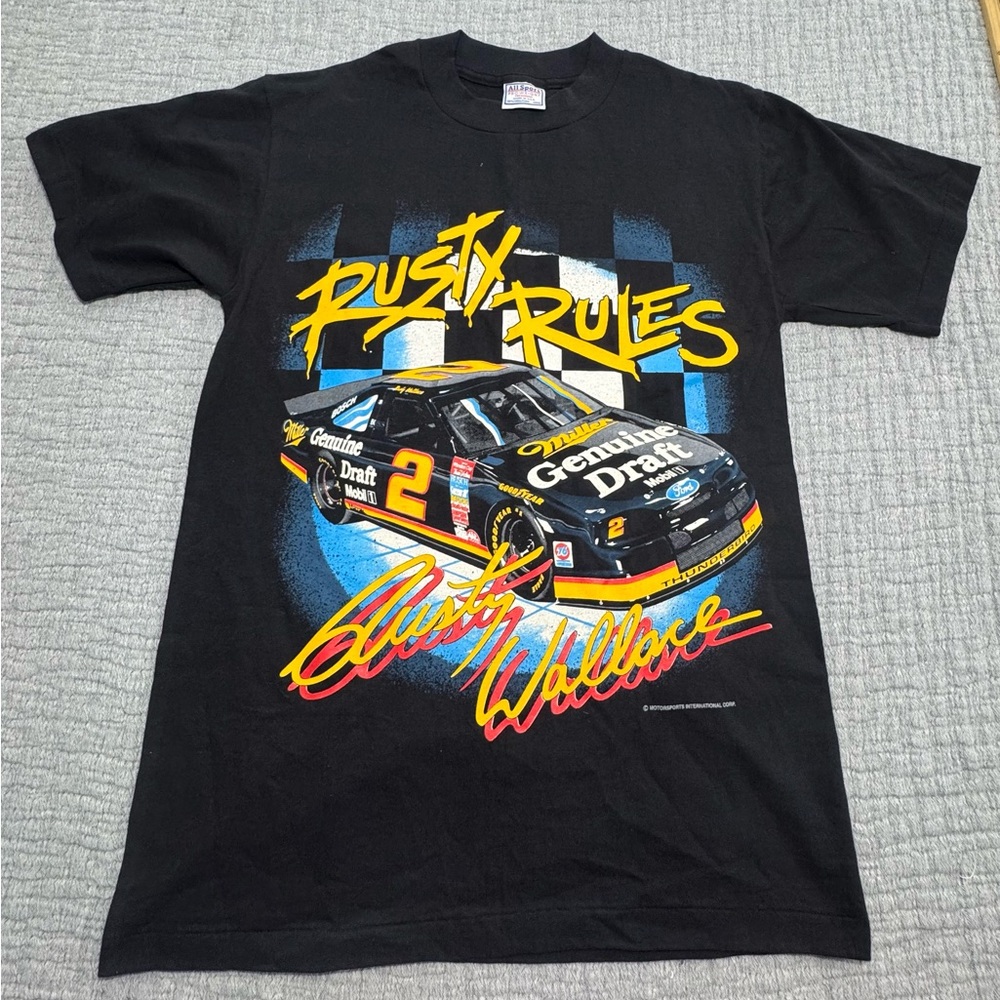 Vintage M NASCAR Shirt Rusty Wallace Rules Single Stitch Racing Miller Genuine